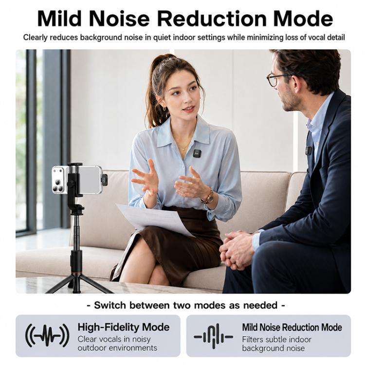 Yesido KR28 1 to 2 Standard Noise Reduction Wireless Lavalier Microphone with 8 Pin Receiver(Black)