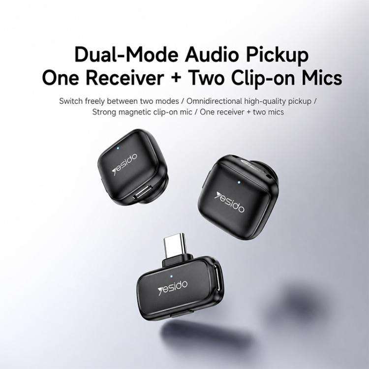 Yesido KR29 1 to 2 Standard Noise Reduction Wireless Lavalier Microphone with Type-C Receiver(Black)
