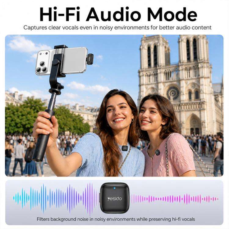 Yesido KR29 1 to 2 Standard Noise Reduction Wireless Lavalier Microphone with Type-C Receiver(Black)