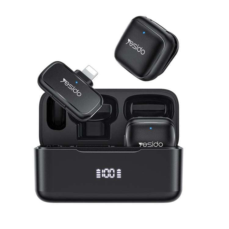 Yesido KR30 1 to 2 Wireless Lavalier Microphone 8 Pin Receiver with Charging Box(Black)