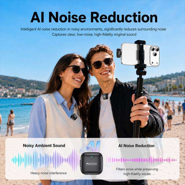 Yesido KR30 1 to 2 Wireless Lavalier Microphone 8 Pin Receiver with Charging Box(Black)