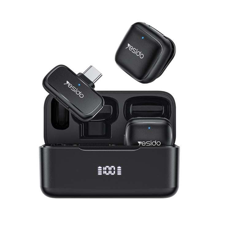 Yesido KR31 1 to 2 Wireless Lavalier Microphone Type-C Receiver with Charging Box(Black)