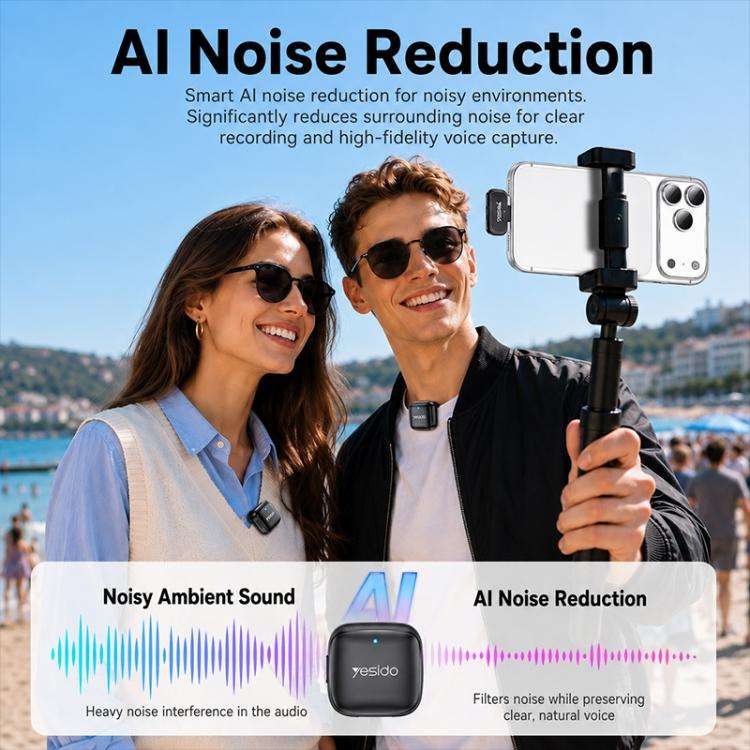 Yesido KR31 1 to 2 Wireless Lavalier Microphone Type-C Receiver with Charging Box(Black)