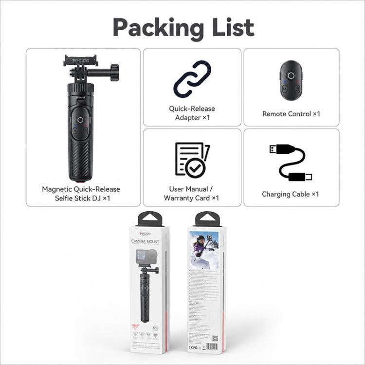Yesido SF37 Portable 2 in 1 Magnetic Quick Release Selfie Stick DJ(Black)