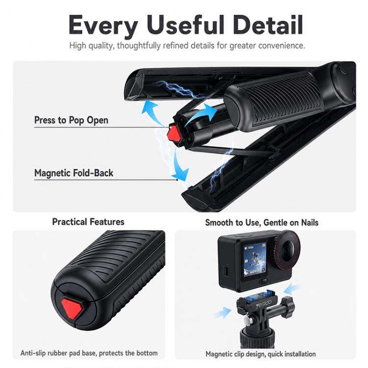 Yesido SF37 Portable 2 in 1 Magnetic Quick Release Selfie Stick DJ(Black)