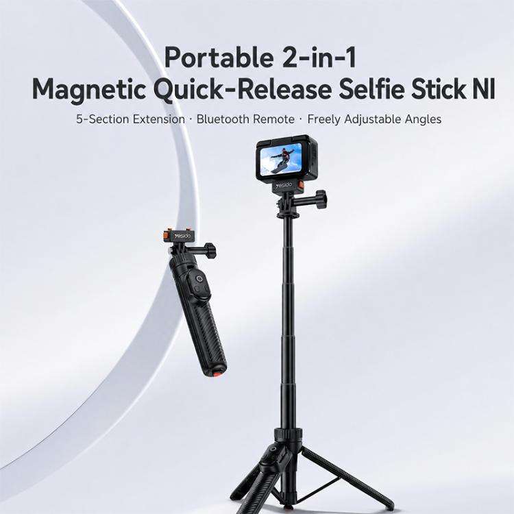 Yesido SF38 Portable 2 in 1 Magnetic Quick-Release Selfie Stick NI(Black)
