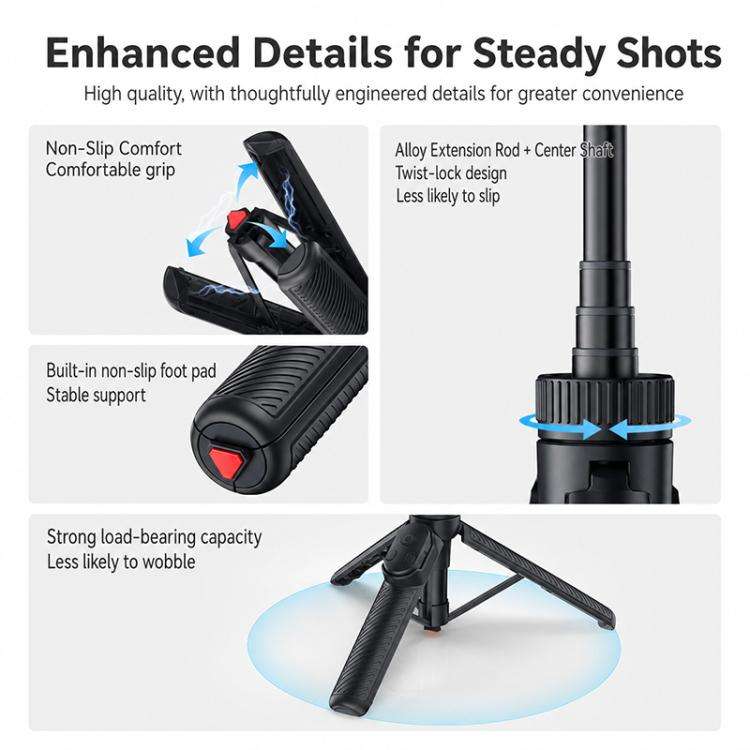 Yesido SF38 Portable 2 in 1 Magnetic Quick-Release Selfie Stick NI(Black)