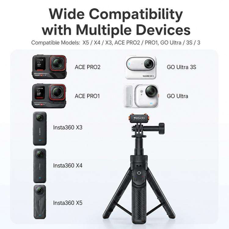 Yesido SF38 Portable 2 in 1 Magnetic Quick-Release Selfie Stick NI(Black)