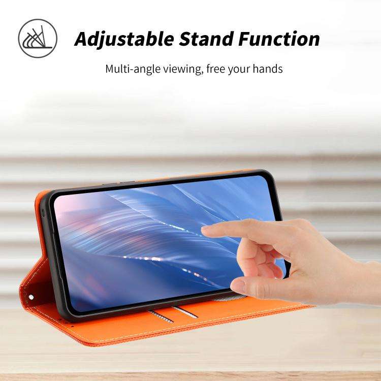 For Redmi Note 17 4G Global 169.7mm Embossed Meander Pattern RFID Vegan Leather Phone Case(Orange)