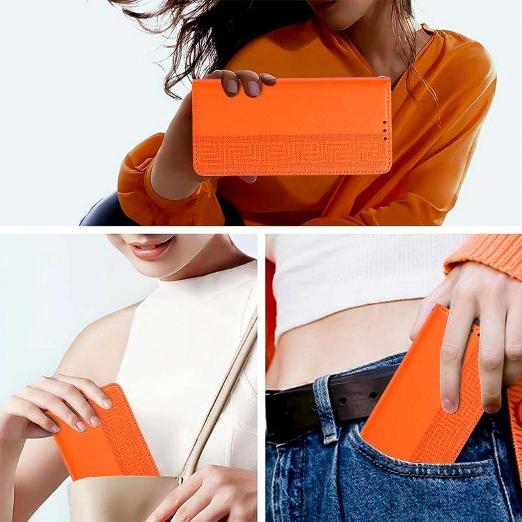 For Redmi Note 17 4G Global 169.7mm Embossed Meander Pattern RFID Vegan Leather Phone Case(Orange)