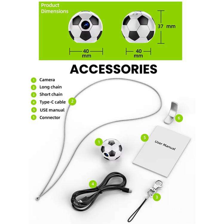 Q8 Pro 1080P HD Creative Football Design Mini WiFi Connected Thumb Camera(Black White)