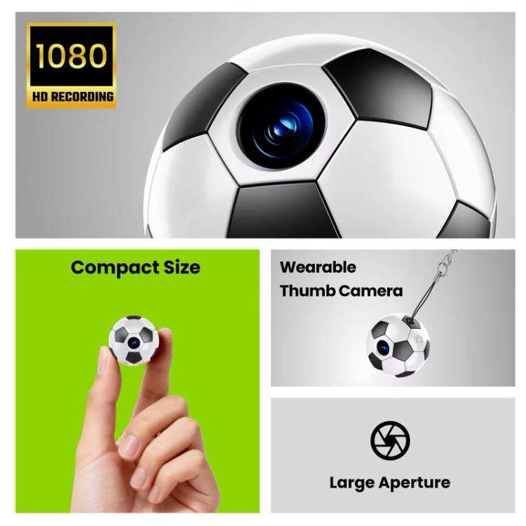 Q8 Pro 1080P HD Creative Football Design Mini WiFi Connected Thumb Camera(Black White)