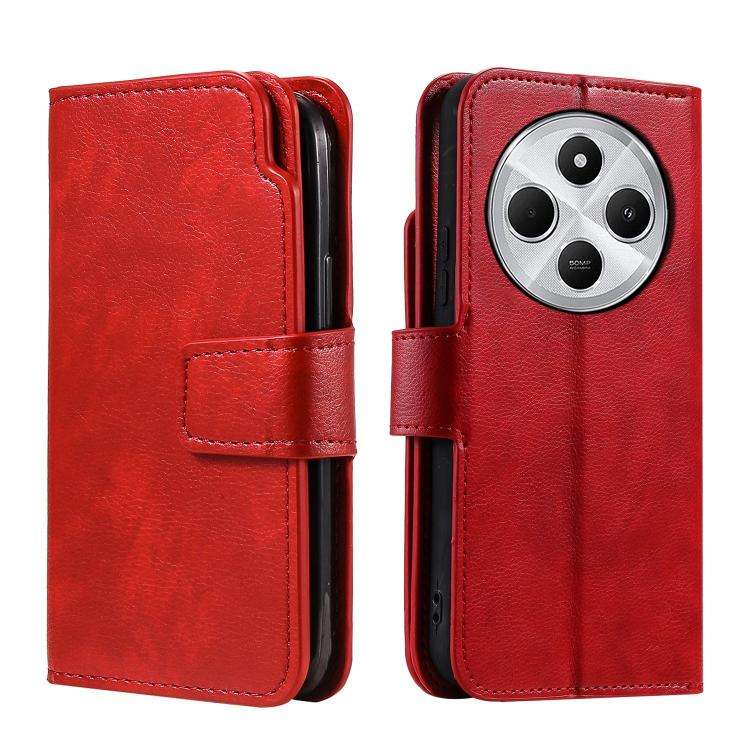 For Redmi 14C 4G / 5G Tri-Fold 9-Card Wallets Leather Phone Case(Red)
