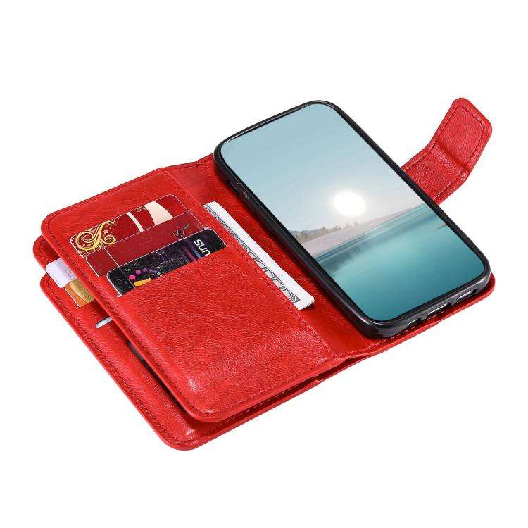 For Redmi 14C 4G / 5G Tri-Fold 9-Card Wallets Leather Phone Case(Red)