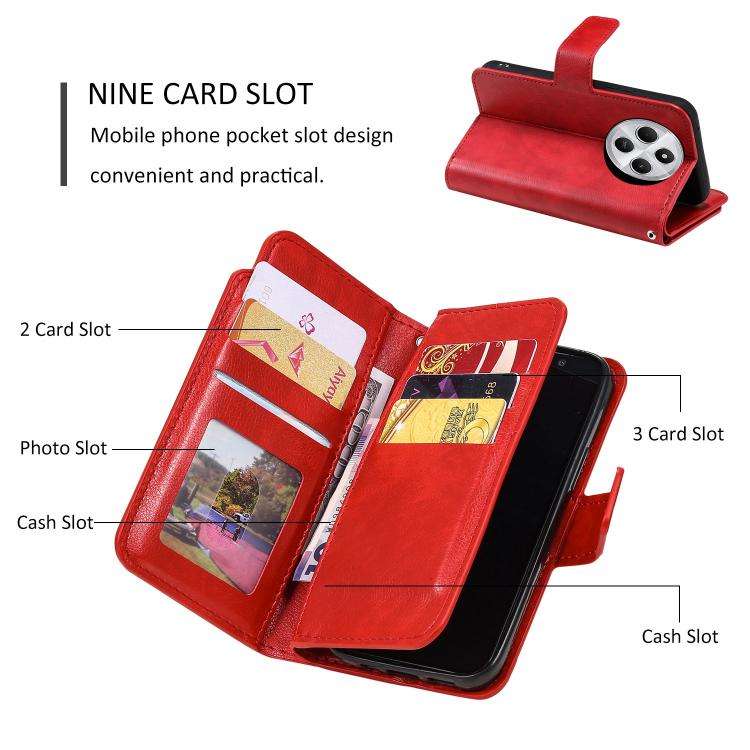 For Redmi 14C 4G / 5G Tri-Fold 9-Card Wallets Leather Phone Case(Red)