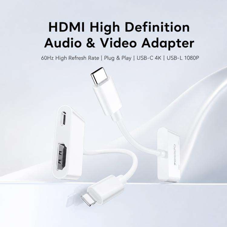 Yesido HM19 Type-C to HDMI, Type-C 4K 60Hz High-Definition Audio Video Adapter(White)