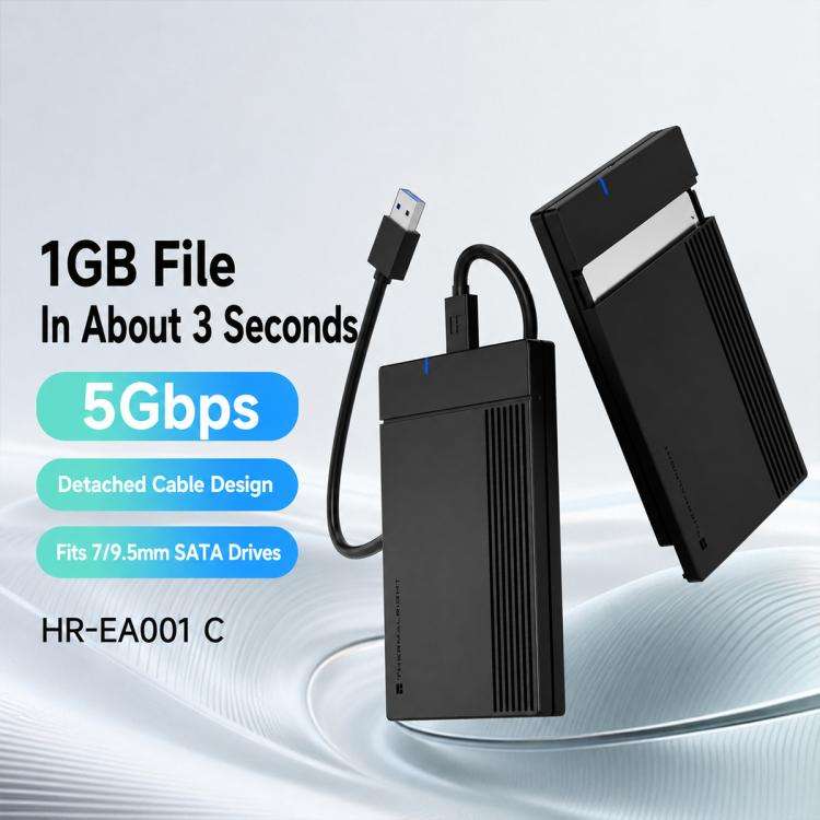THERMALRIGHT HR-EA001 C 5Gbps 2.5 Inch SATA Hard Drive Enclosure with Type-C to USB-A Cable(Black)