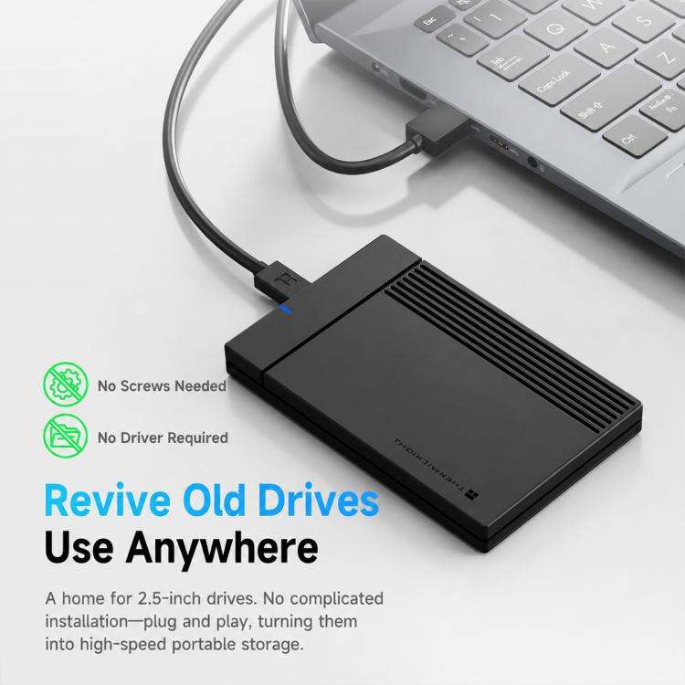 THERMALRIGHT HR-EA001 C 5Gbps 2.5 Inch SATA Hard Drive Enclosure with Type-C to USB-A Cable(Black)