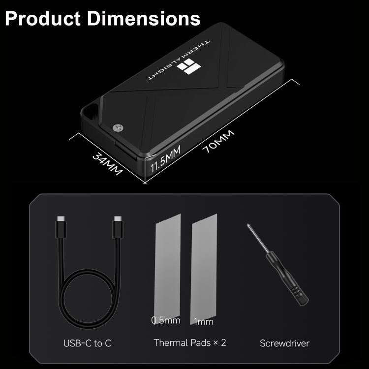 THERMALRIGHT HR-EP102 C 10Gbps M.2 NVMe SSD Enclosure with Type-C to Type-C Cable(Black)
