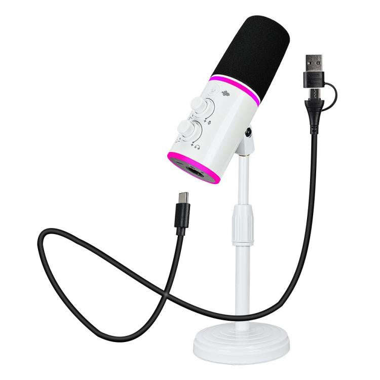 XTUGA GV6 Condenser RGB Gaming Desktop Microphone for Live Streaming and Recording(White)