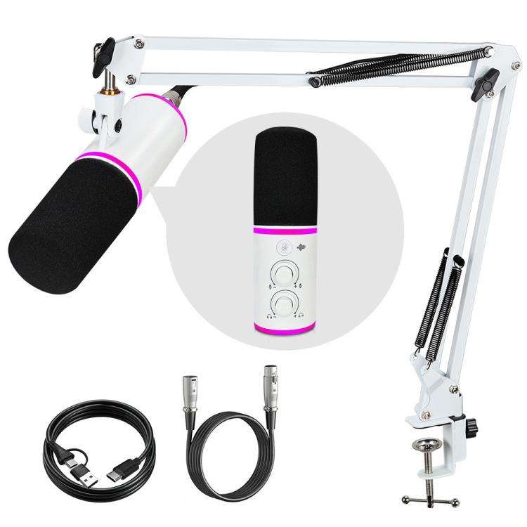 XTUGA GV6 Condenser RGB Gaming Desktop Microphone for Live Streaming and Recording(White)
