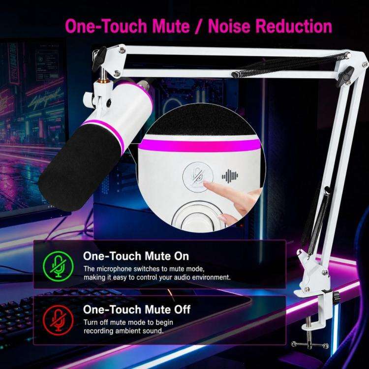 XTUGA GV6 Condenser RGB Gaming Desktop Microphone for Live Streaming and Recording(White)