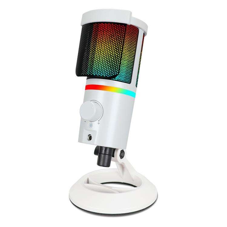 XTUGA GB2066 Portable Design RGB Lighting Condenser Desktop Microphone(White)