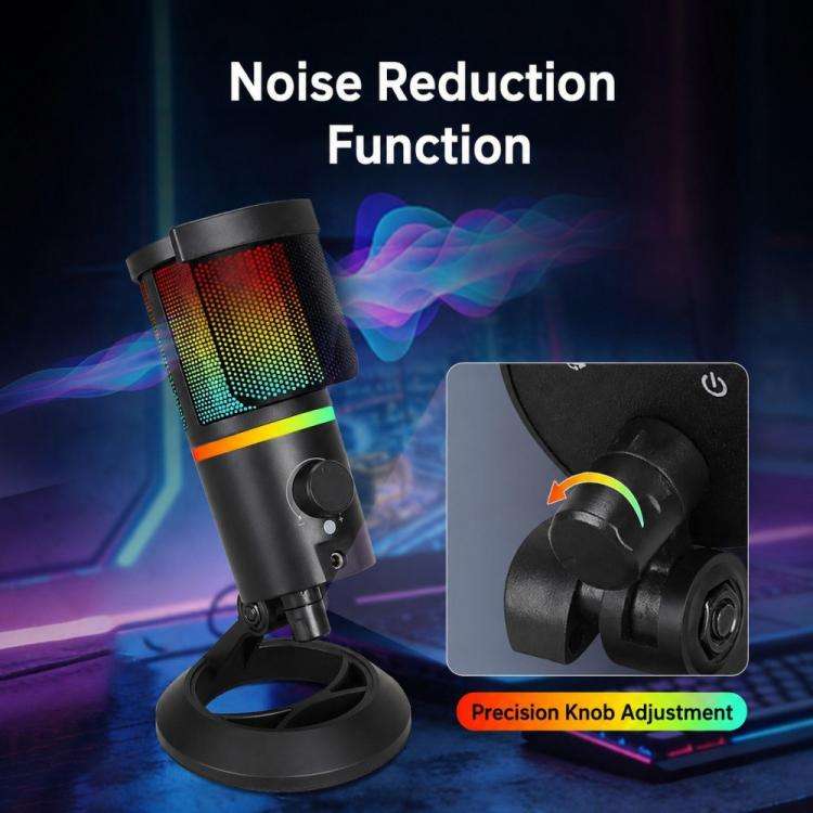 XTUGA GB2066 Portable Design RGB Lighting Condenser Desktop Microphone(White)