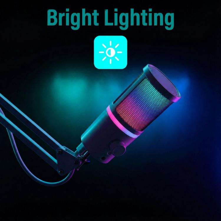 XTUGA GB2066 Portable Design RGB Lighting Condenser Desktop Microphone(White)
