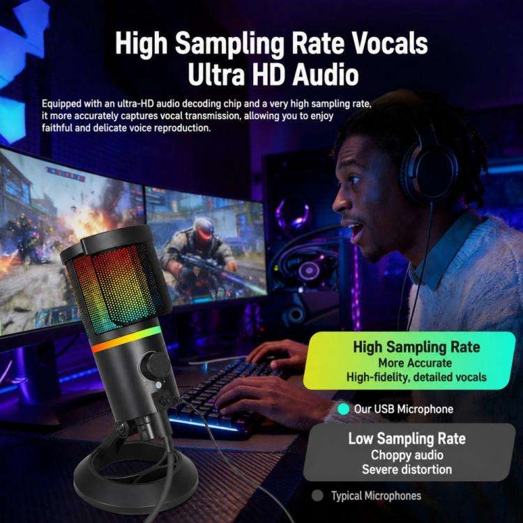 XTUGA GB2066 Portable Design RGB Lighting Condenser Desktop Microphone(White)