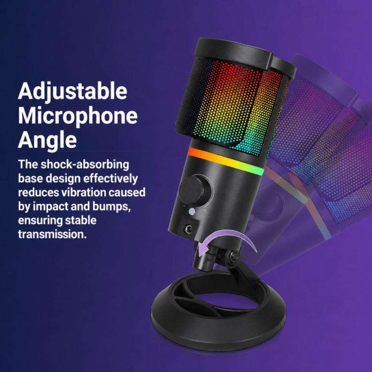 XTUGA GB2066 Portable Design RGB Lighting Condenser Desktop Microphone(White)