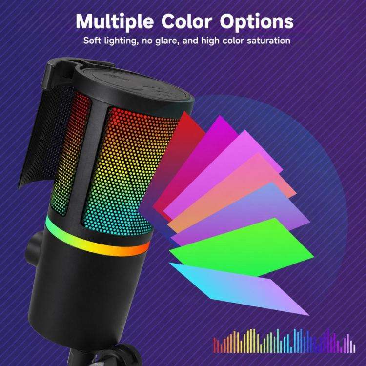 XTUGA GB2066 Portable Design RGB Lighting Condenser Desktop Microphone(White)