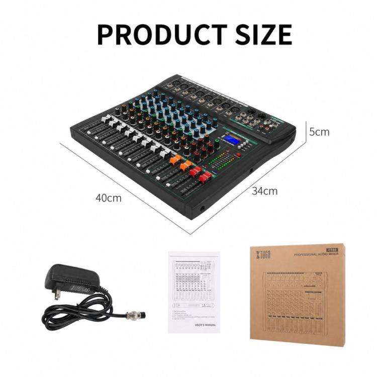 XTUGA CT80 8-Channel Professional Audio Mixer DJ Console(Black)