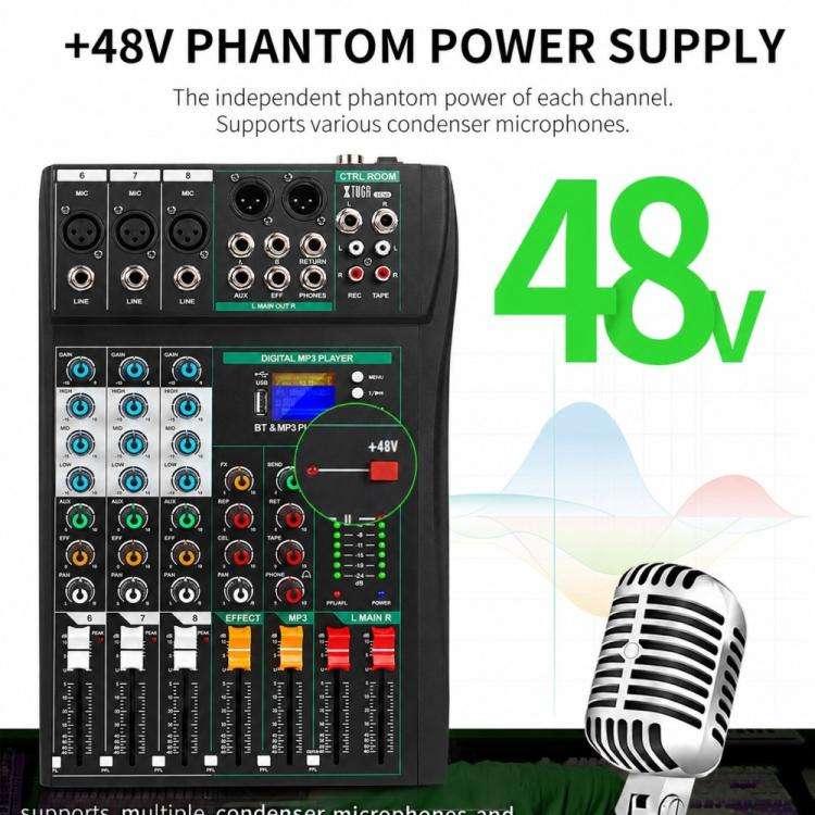 XTUGA CT80 8-Channel Professional Audio Mixer DJ Console(Black)