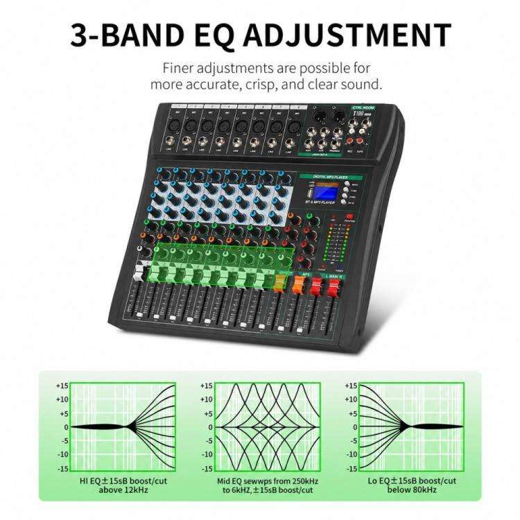 XTUGA CT80 8-Channel Professional Audio Mixer DJ Console(Black)