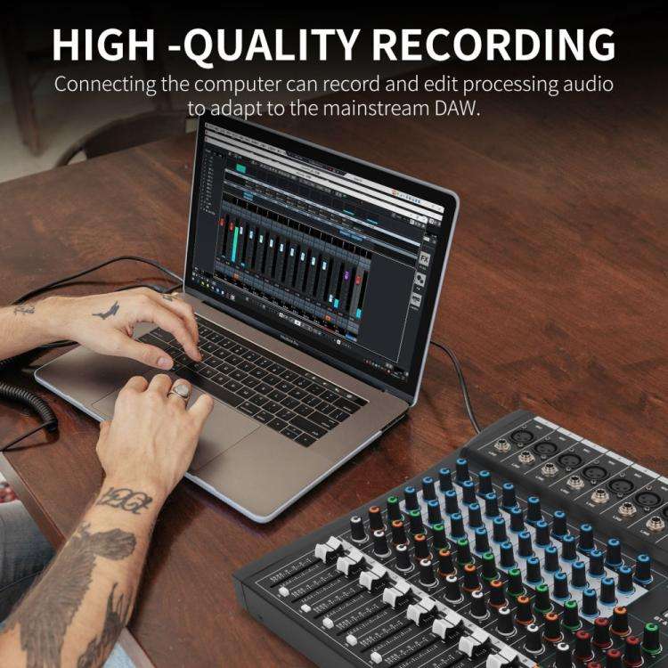 XTUGA CT80 8-Channel Professional Audio Mixer DJ Console(Black)