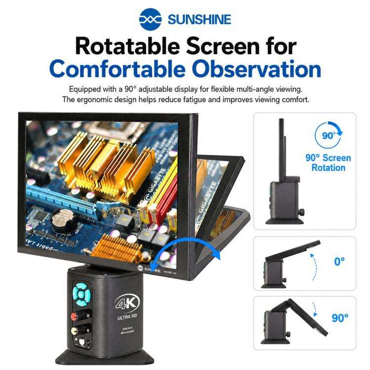 SUNSHINE MS10E-04 4K HD Digital Microscope with Metal Stand Base & 10-inch Large Display, Plug:UK...