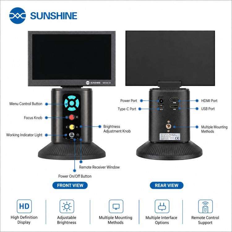 SUNSHINE MS10E-04 4K HD Digital Microscope with Metal Stand Base & 10-inch Large Display, Plug:UK...