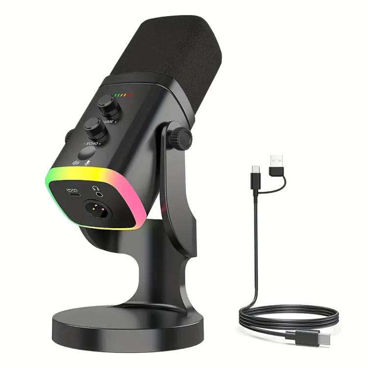 YU8 USB Dynamic Driver Noise Reduction Gaming RGB Microphone(Black)