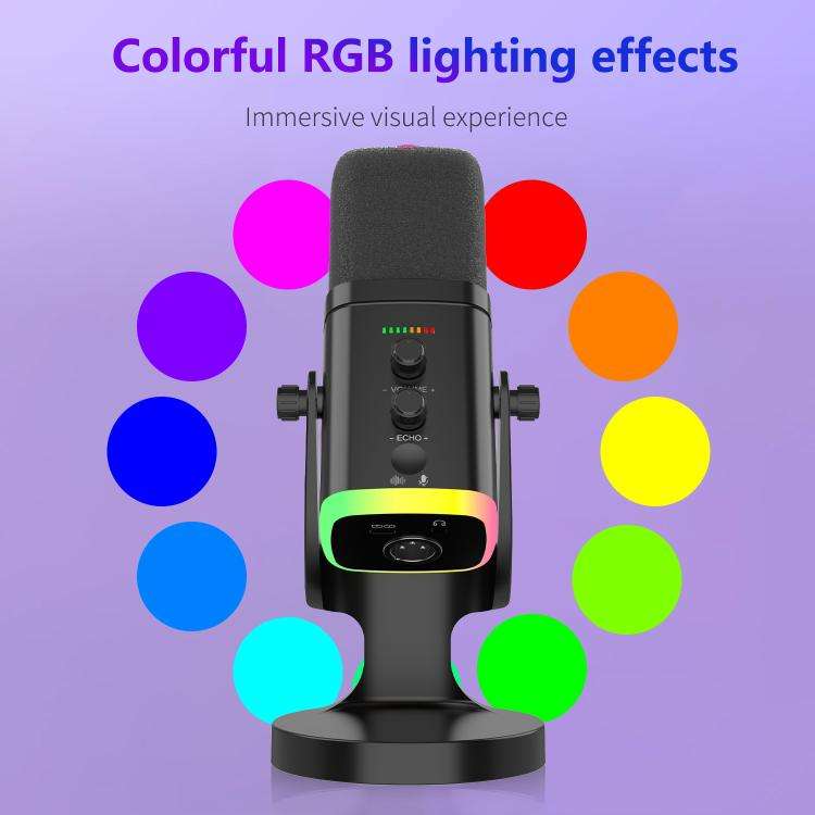 YU8 USB Dynamic Driver Noise Reduction Gaming RGB Microphone(Black)