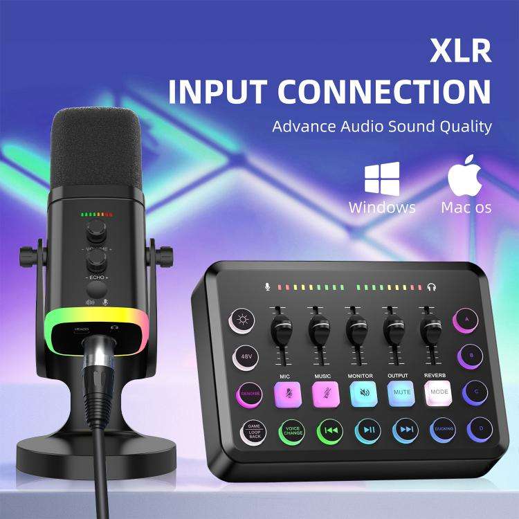 YU8 USB Dynamic Driver Noise Reduction Gaming RGB Microphone(Black)