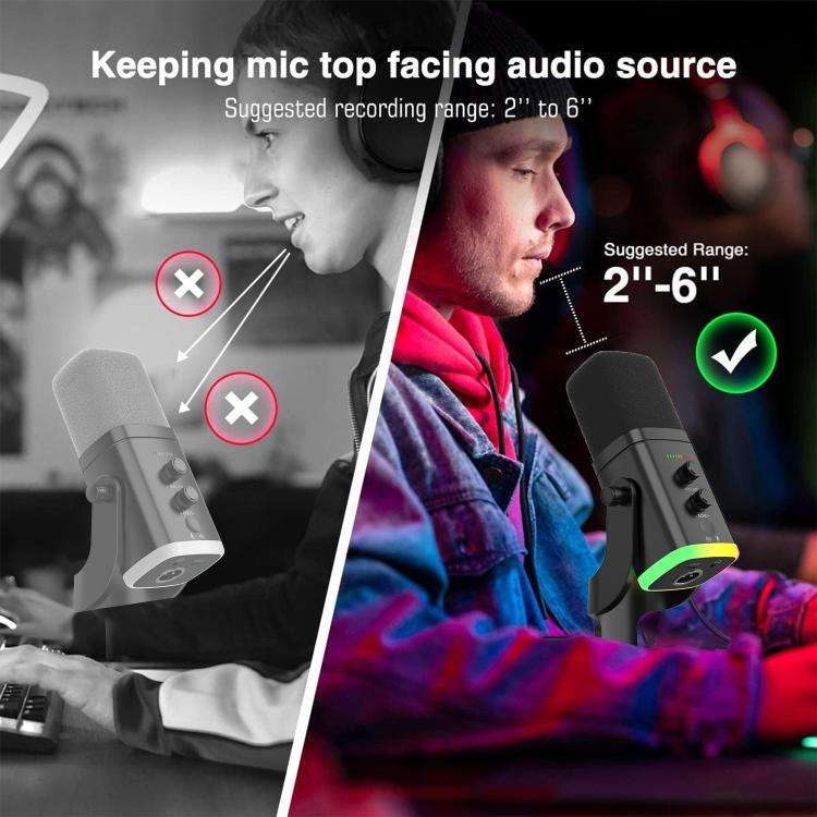 YU8 USB Dynamic Driver Noise Reduction Gaming RGB Microphone(Black)