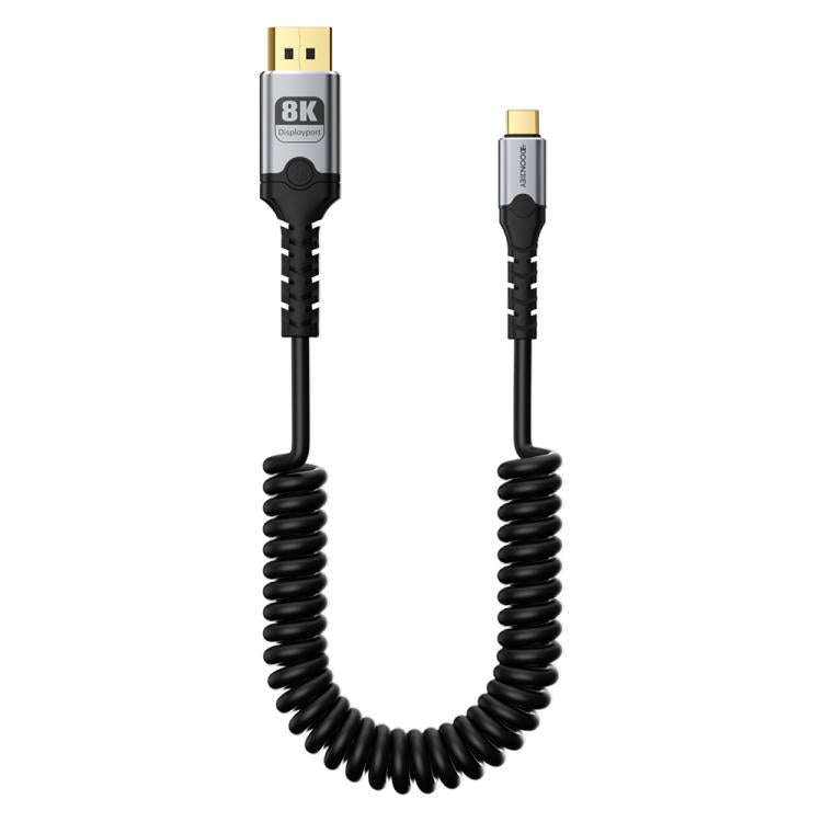 DOONJIEY Type-C to DisplayPort 2.1 UHD 8K 60Hz Audio & Video Mirroring Coiled Cable, Length:2m(Bl...