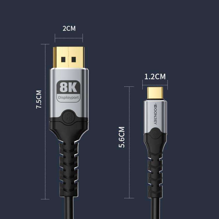 DOONJIEY Type-C to DisplayPort 2.1 UHD 8K 60Hz Audio & Video Mirroring Coiled Cable, Length:2m(Bl...