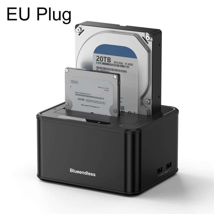 Blueendless HD07S 2.5/3.5 inch SAS/SATA Dual-bay Hard Drive Docking Station, Plug:EU Plug(Black)