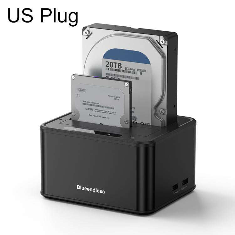 Blueendless HD07S 2.5/3.5 inch SAS/SATA Dual-bay Hard Drive Docking Station, Plug:US Plug(Black)