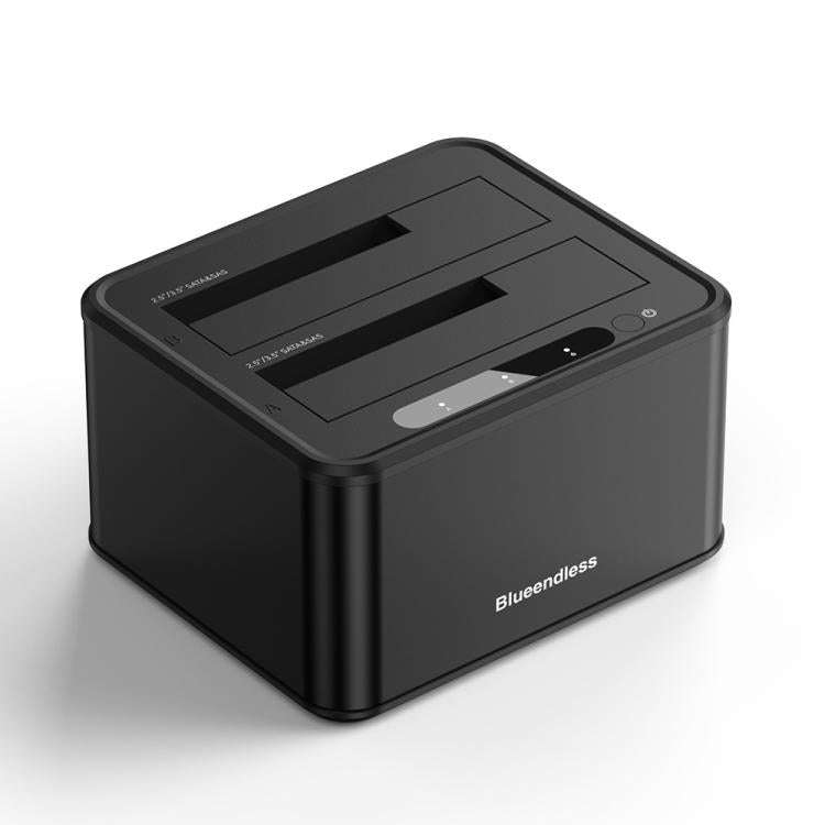 Blueendless HD07S 2.5/3.5 inch SAS/SATA Dual-bay Hard Drive Docking Station, Plug:EU Plug(Black)