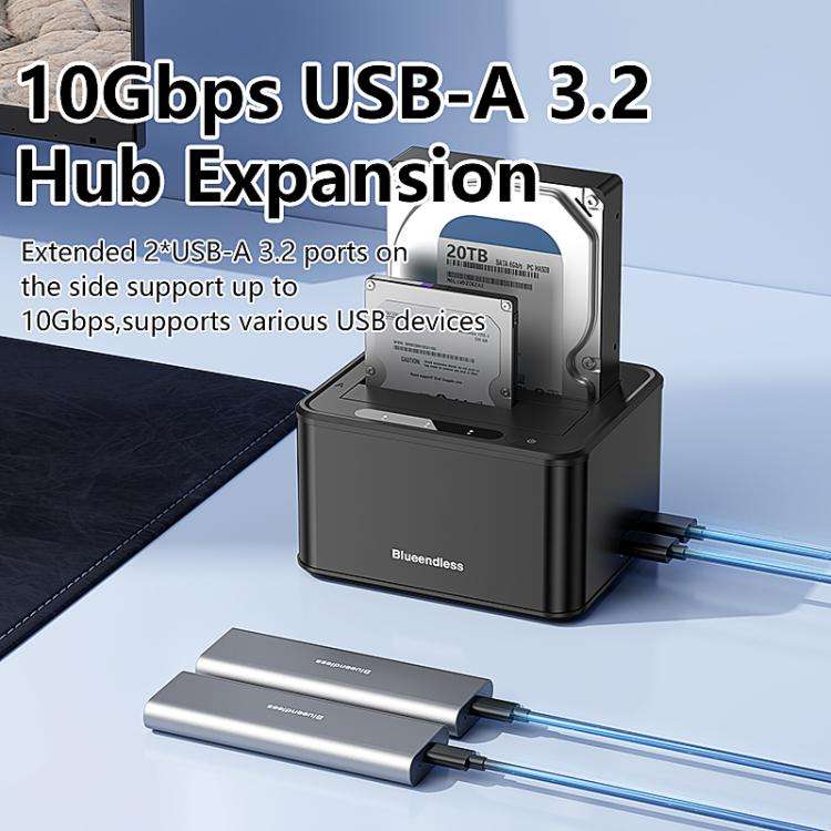 Blueendless HD07S 2.5/3.5 inch SAS/SATA Dual-bay Hard Drive Docking Station, Plug:EU Plug(Black)