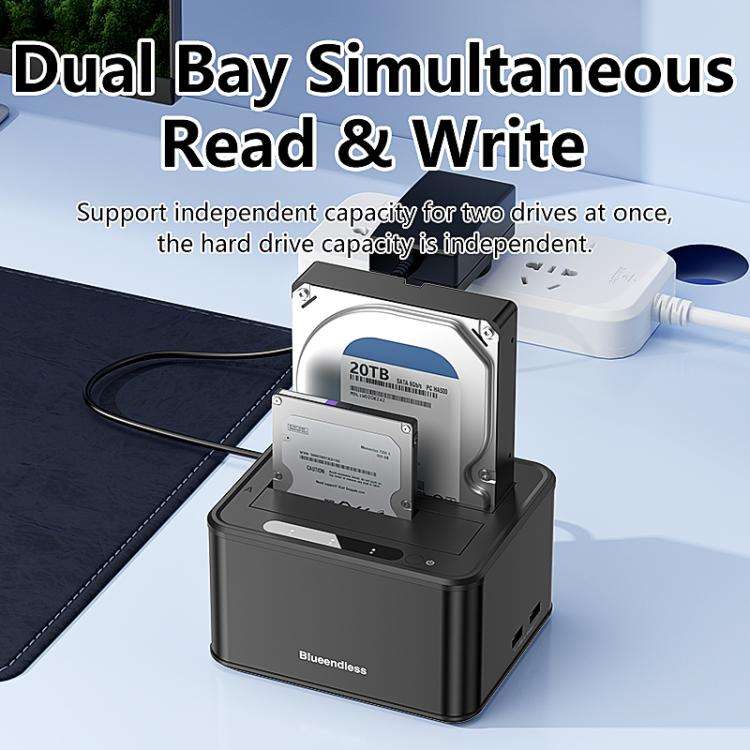 Blueendless HD07S 2.5/3.5 inch SAS/SATA Dual-bay Hard Drive Docking Station, Plug:EU Plug(Black)