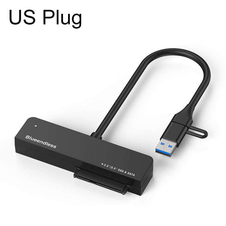 Blueendless U35S USB / Type-C to 2.5/3.5 inch SAS/SATA Hard Drive Adapter Cable, Plug:US Plug(Black)